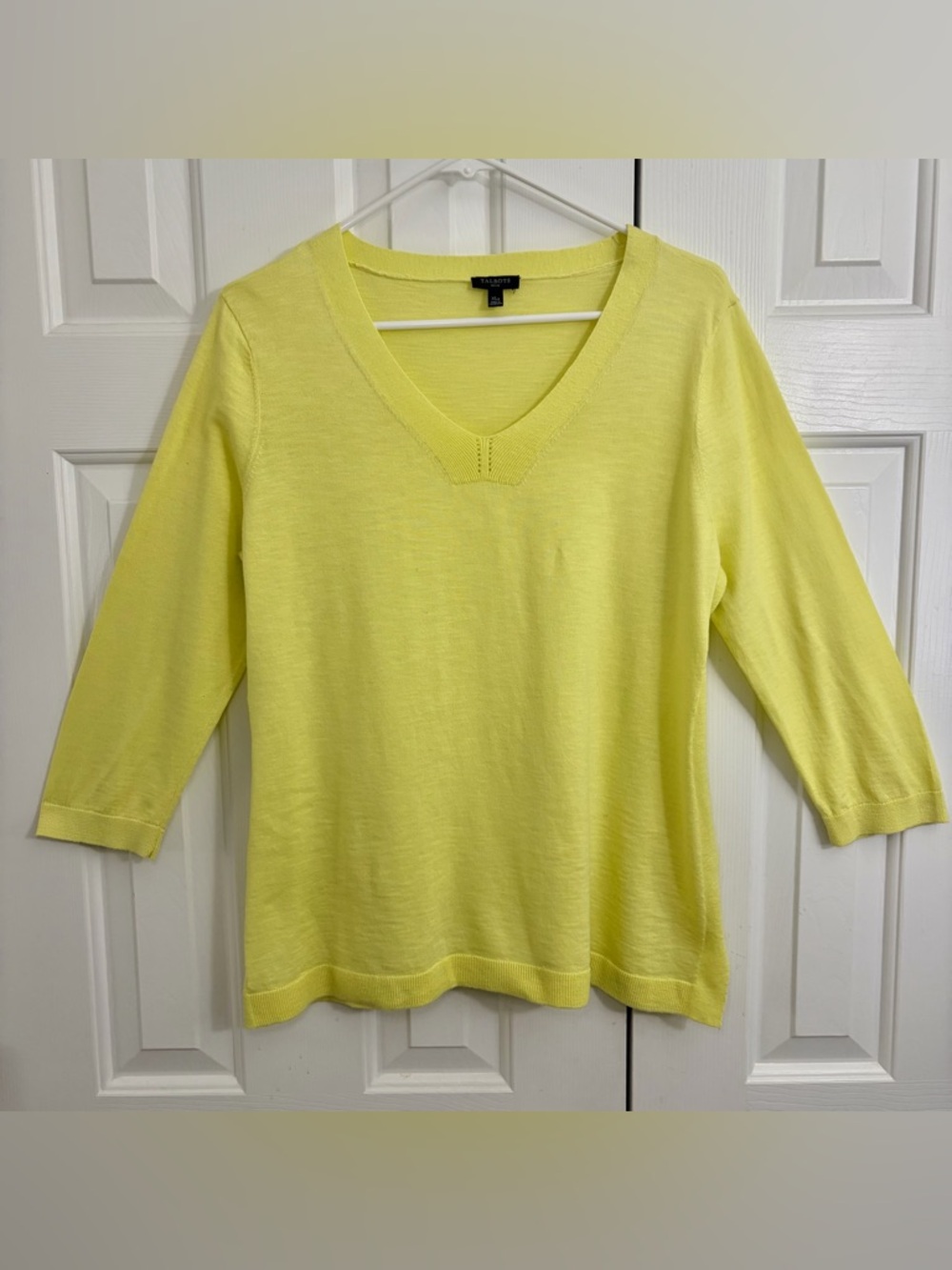 Talbots V-Neck Lightweight Cotton Bright Yellow Knit Top Size XL Petite